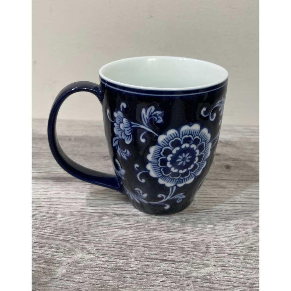 Pier 1 Mandarin Porcelain Coffee Mug Cobalt Blue White Floral Chinoiserie New